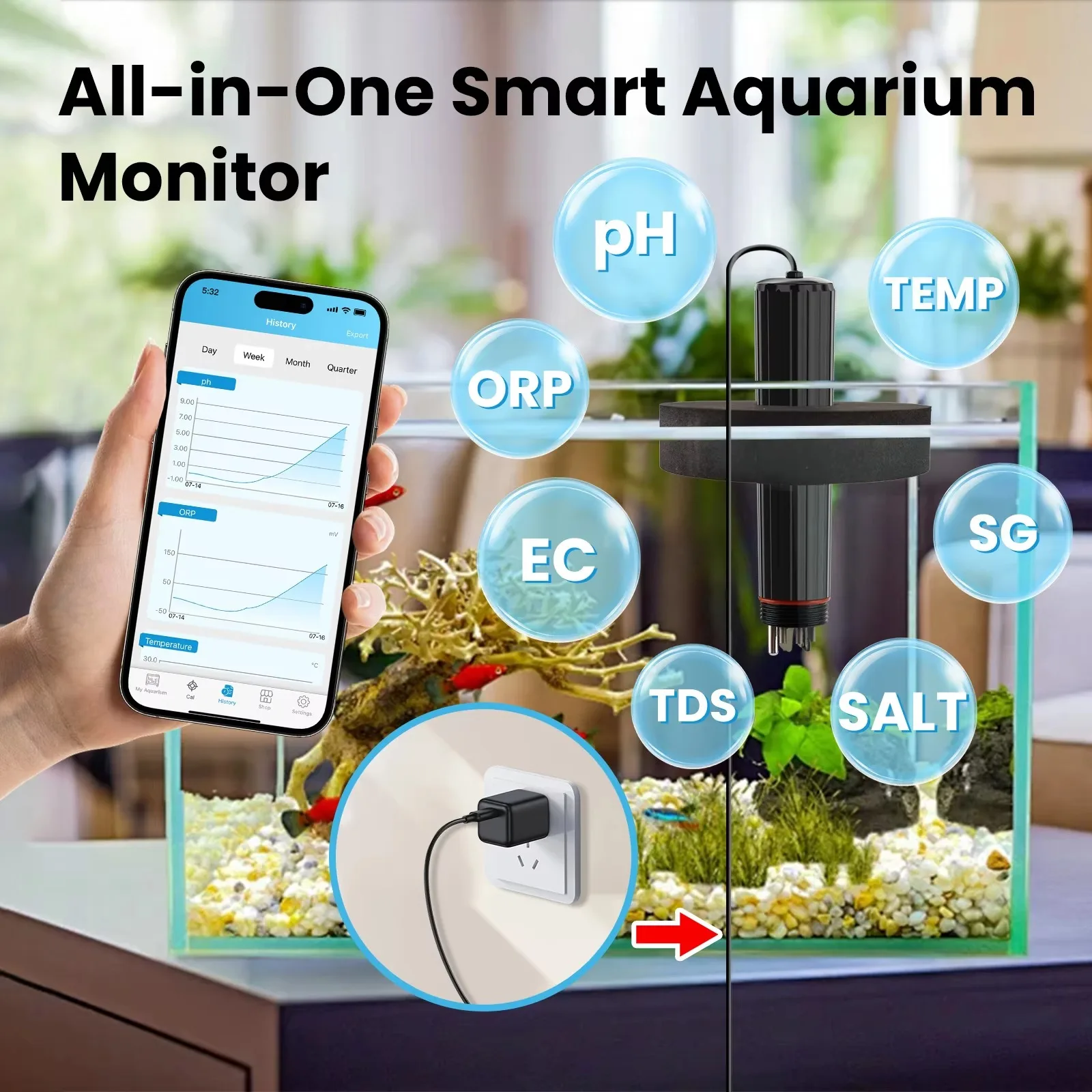 Portable WiFi 7-in-1 Water Quality Meter PH EC ORP TDS SG for Home Water Purification
Portable WiFi 7-in-1 Water Quality Meter PH EC ORP TDS SG for Home Water Purification