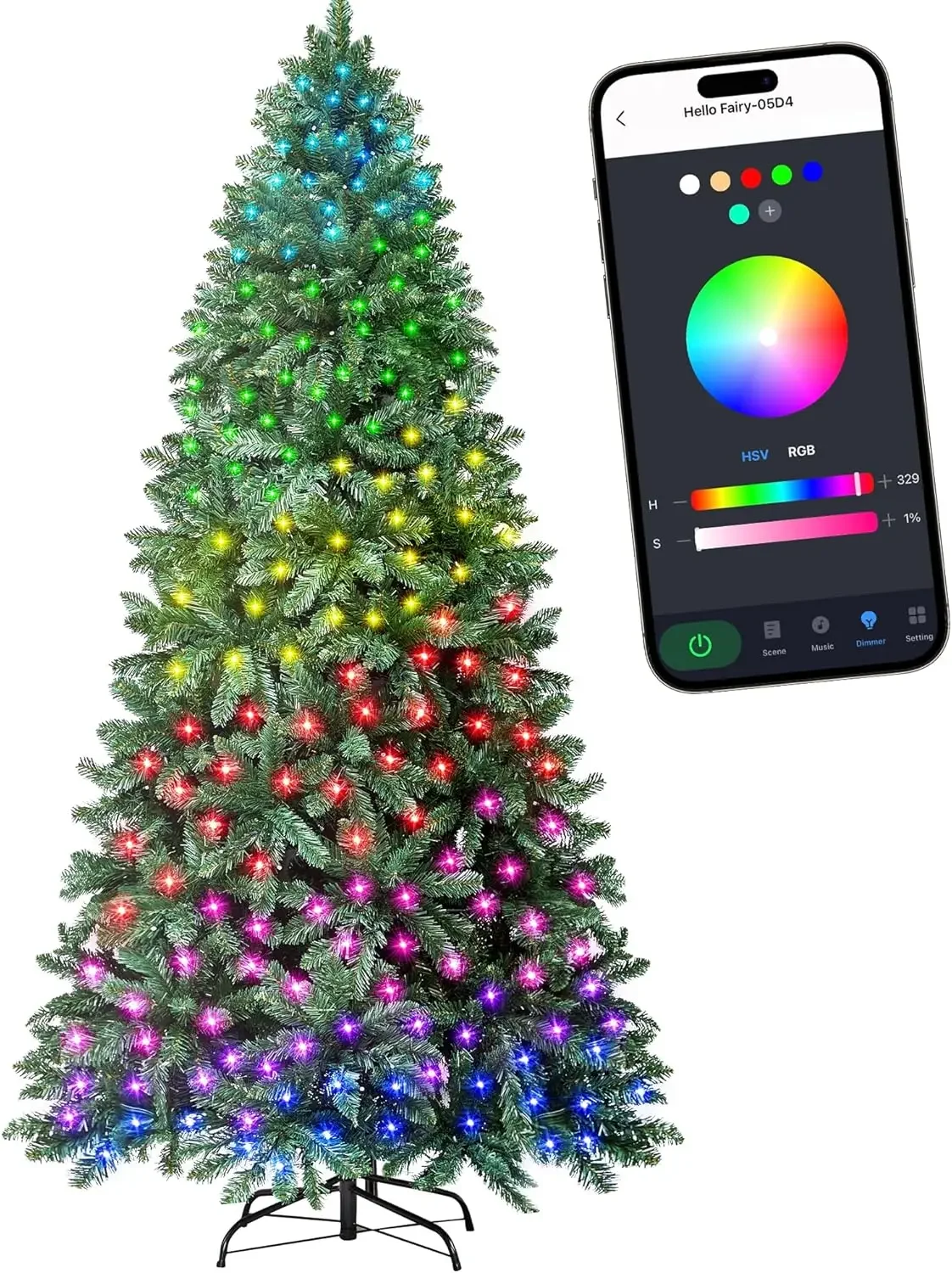 7.5ft Prelit Christmas Tree with 400 LED Lights, Artificial Christmas Tree with App-Controlled Multi-Color RGB Lights
7.5ft Prelit Christmas Tree with 400 LED Lights, Artificial Christmas Tree with App-Controlled Multi-Color RGB Lights