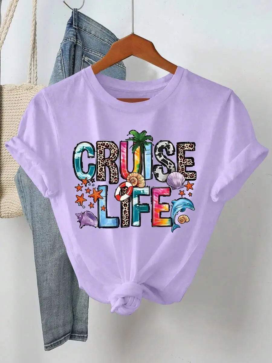 Womens Summer Cruise Life Letter Palm Tree Print Short Sleeve Casual Round Neck T-Shirt
Womens Summer Cruise Life Letter Palm Tree Print Short Sleeve Casual Round Neck T-Shirt