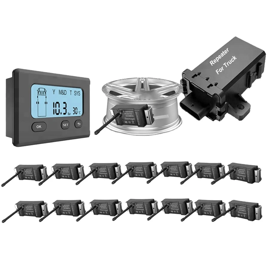 14-Wheel Truck TPMS with 200psi Sensor 2.8inch LCD Monitor Internal Wireless Tire Pressure Monitoring System for Trucks
14-Wheel Truck TPMS with 200psi Sensor 2.8inch LCD Monitor Internal Wireless Tire Pressure Monitoring System for Trucks