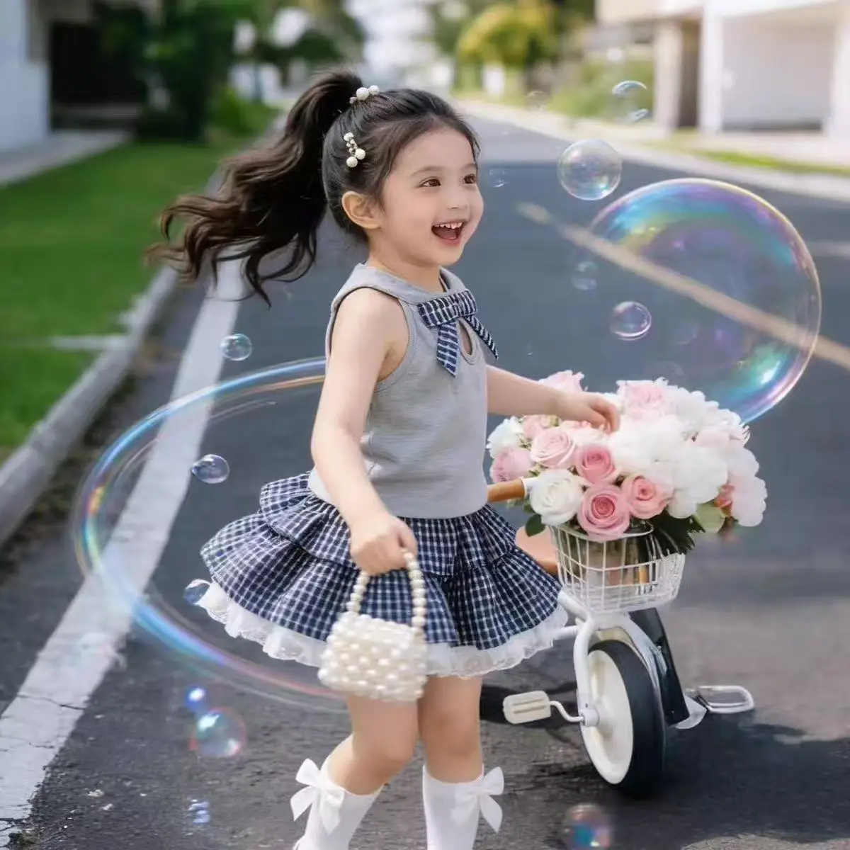 Girls' Summer Set New Fashionable Bow Vest Lace Plaid Skirt Two Piece Set Children's Outfit
Girls' Summer Set New Fashionable Bow Vest Lace Plaid Skirt Two Piece Set Children's Outfit
