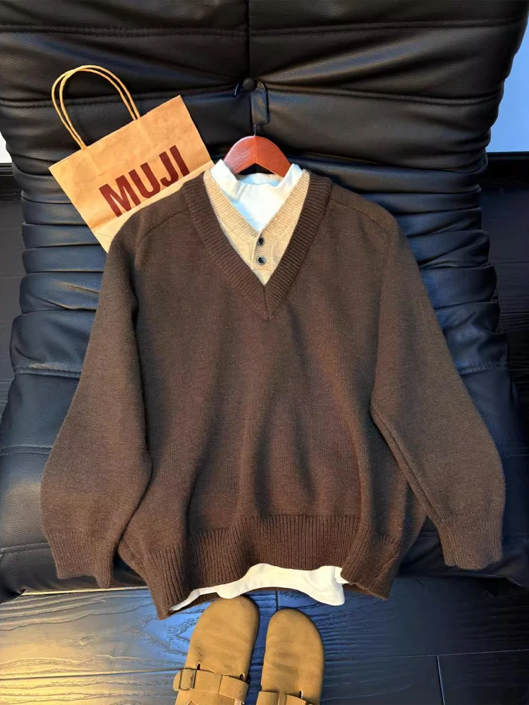 Thiened V-Ne Men's Knitted Sweater Fake Two-Piece Sle Boting irt Retro Sle Autumn Winter Warm Hoodie Cleanfit Sle
Thiened V-Ne Men's Knitted Sweater Fake Two-Piece Sle Boting irt Retro Sle Autumn Winter Warm Hoodie Cleanfit Sle