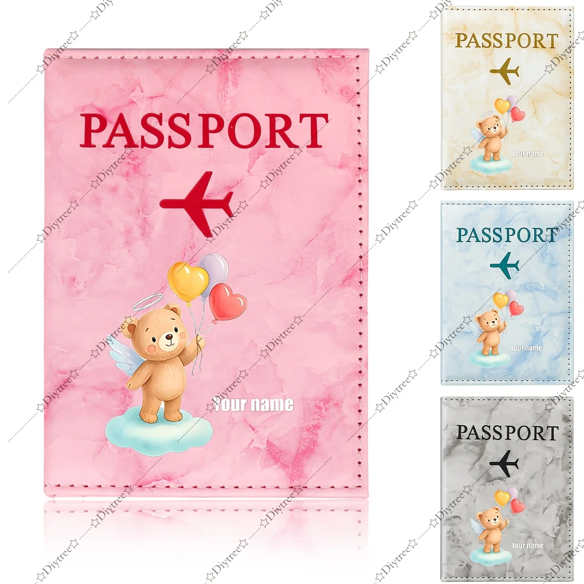 Customized Personalized Name Balloon Angel Bear Illustration Passport Holder, Featuring Bear And Heart Balloon Elements
Customized Personalized Name Balloon Angel Bear Illustration Passport Holder, Featuring Bear And Heart Balloon Elements