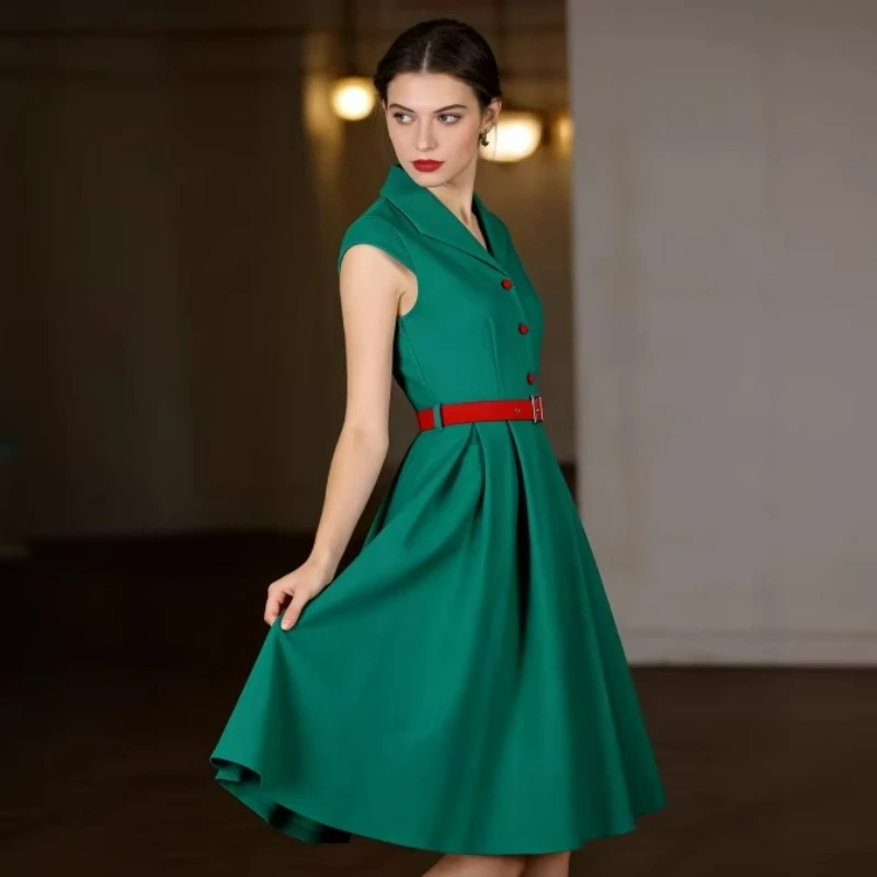 European and American Women's Clothing 2026 Summer New Fashion Retro Design Sense Lapel Sleeveless Dress Contrasting Color Belt
European and American Women's Clothing 2026 Summer New Fashion Retro Design Sense Lapel Sleeveless Dress Contrasting Color Belt