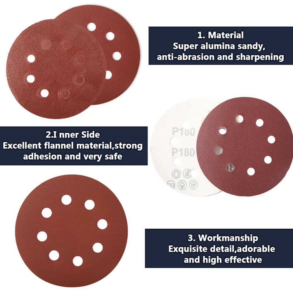50pcs Sanding Discs With 8 Holes 5 Inch Hook And Loop Round Shape For Orbital Sanders Abrasive Tools Sandpaper
50pcs Sanding Discs With 8 Holes 5 Inch Hook And Loop Round Shape For Orbital Sanders Abrasive Tools Sandpaper