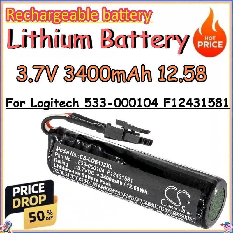 3.7V 3400mAh 12.58Wh Lithium Battery for Logitech 533-000104 F12431581 High-quality Rechargeable Battery
3.7V 3400mAh 12.58Wh Lithium Battery for Logitech 533-000104 F12431581 High-quality Rechargeable Battery