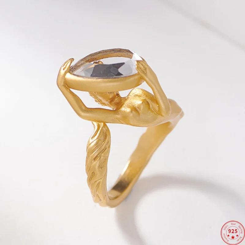 S925 Sterling Silver Charms Rings for Women New Fashion Gold Plated Mermaid Inlaid White Crystal Punk Jewelry Free Shipping
S925 Sterling Silver Charms Rings for Women New Fashion Gold Plated Mermaid Inlaid White Crystal Punk Jewelry Free Shipping