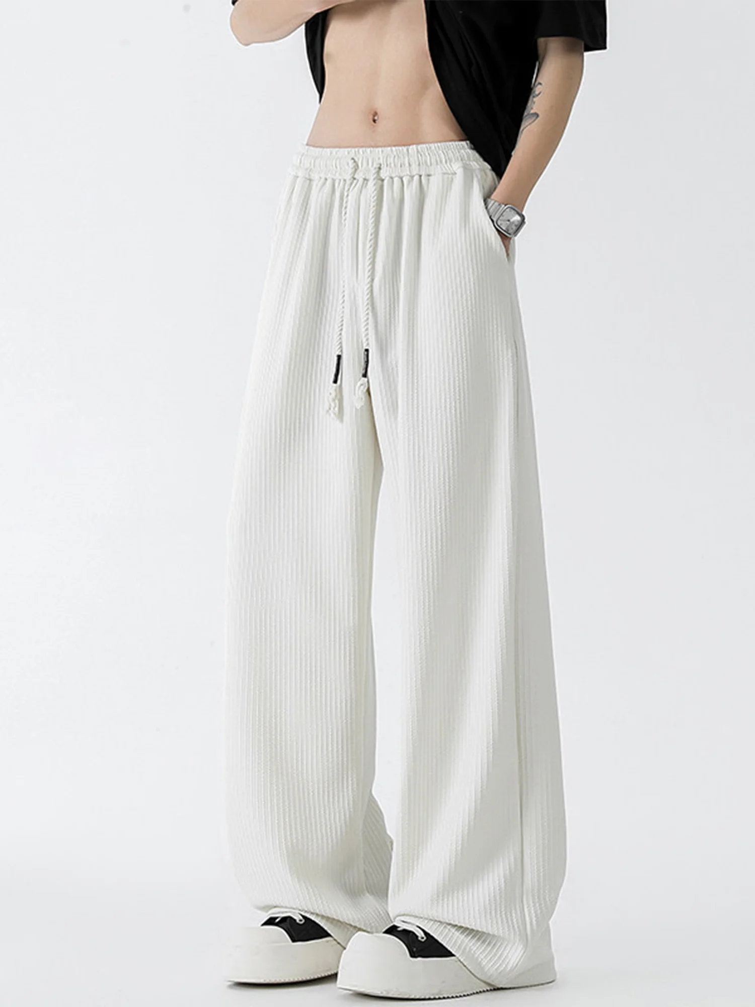 Men's Textured Straight Leg Pants Drapey Casual Loose Fit Autumn Trendy Long Trousers Faionable Casual Pants Youth Sle
Men's Textured Straight Leg Pants Drapey Casual Loose Fit Autumn Trendy Long Trousers Faionable Casual Pants Youth Sle