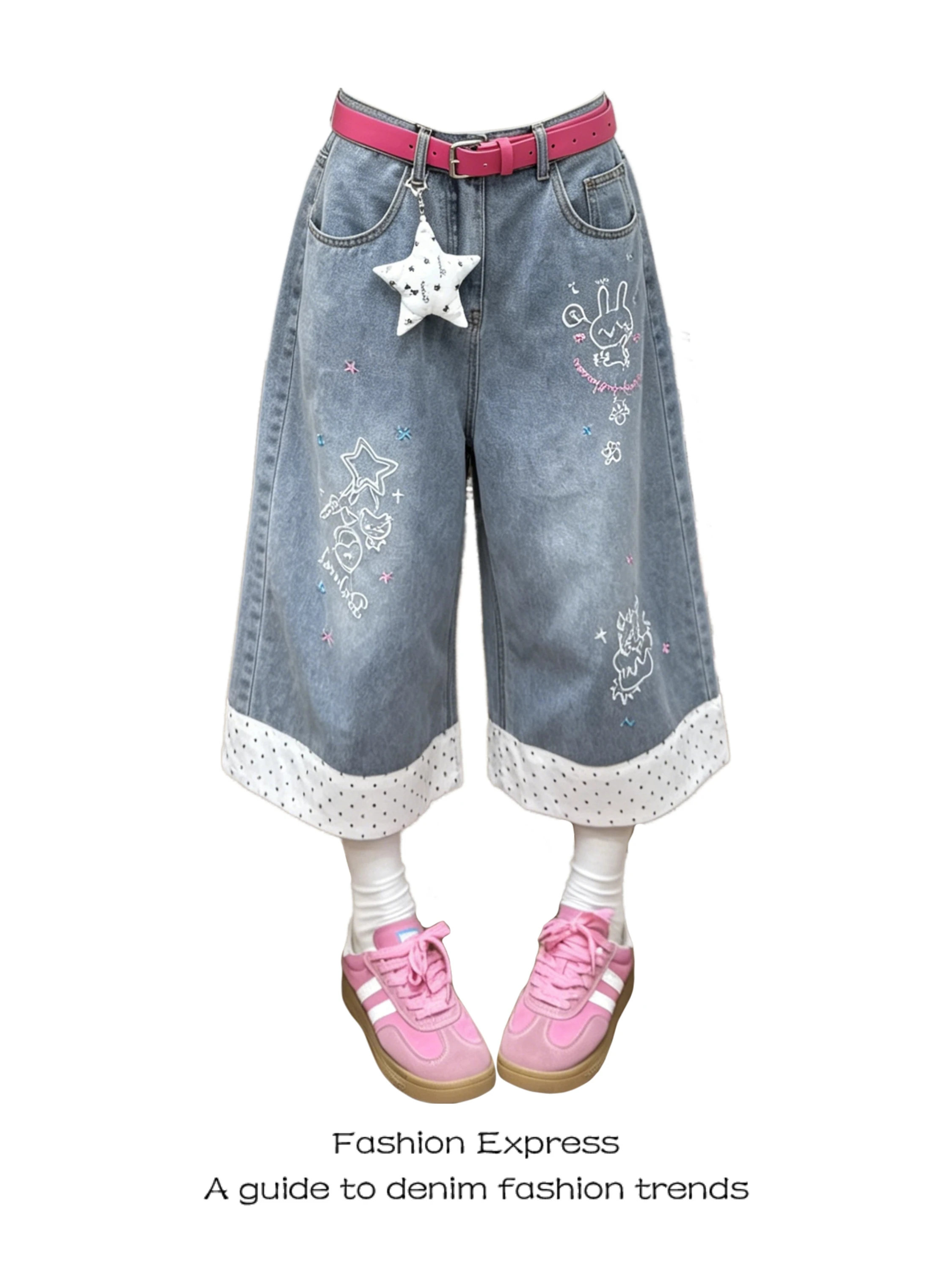 Polka Dot 7/8 Length Casual Wide Leg Jeans Women's High Waist Patchwork Color Block Trendy Street Style Summer Denim Pants
Polka Dot 7/8 Length Casual Wide Leg Jeans Women's High Waist Patchwork Color Block Trendy Street Style Summer Denim Pants