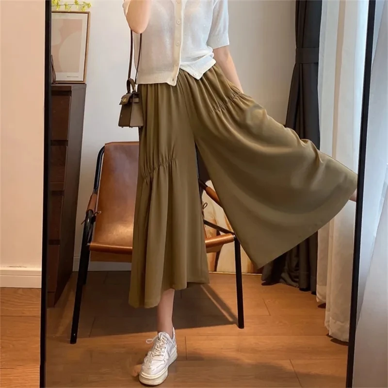 Vintage Pleated Skirt Nine Points Wide Leg Pants Women's Summer New High Waist Design Sense Casual Baggy Pants Female Clothing
Vintage Pleated Skirt Nine Points Wide Leg Pants Women's Summer New High Waist Design Sense Casual Baggy Pants Female Clothing