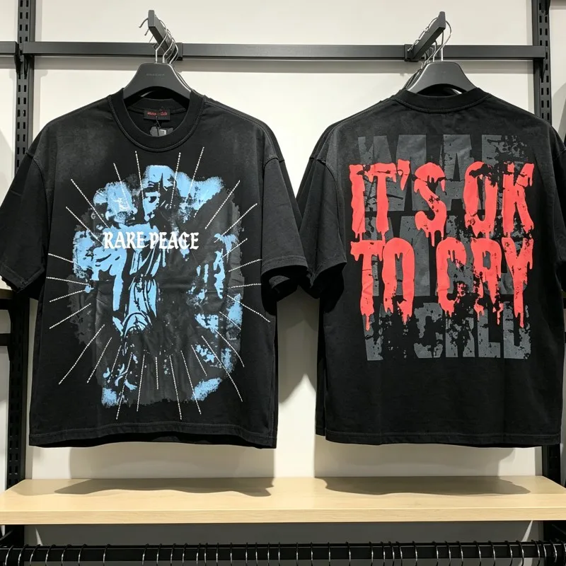 Oversize Summer Street Outfit It's OK To Cry Graphic Crop Tee RARE PEACE Tshirts Faded Pattern Rhinestone Short Sleeve Men Women
Oversize Summer Street Outfit It's OK To Cry Graphic Crop Tee RARE PEACE Tshirts Faded Pattern Rhinestone Short Sleeve Men Women