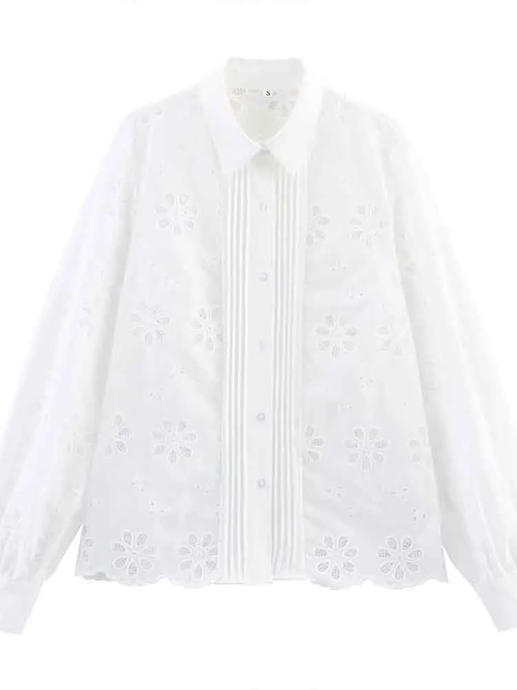 European style new women's fashion versatile temperament solid color water-soluble embroidered long-sleeved shirt
European style new women's fashion versatile temperament solid color water-soluble embroidered long-sleeved shirt