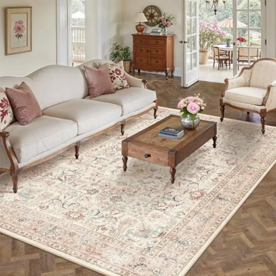 6x9 ft Pink Washable Area Rugs for Living Room: Non-Slip Low-Pile Vintage Boho Throw Rug in Soft Retro Distressed Floral Design
6x9 ft Pink Washable Area Rugs for Living Room: Non-Slip Low-Pile Vintage Boho Throw Rug in Soft Retro Distressed Floral Design