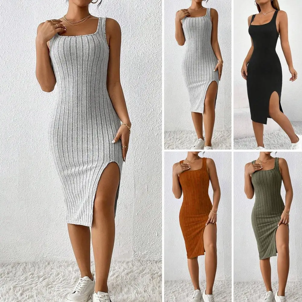 New 2024 Summer Sleeveless Suspender Knit Bodycon Long Dress Short Side Slit Skirt Square Neck Sexy Skirt Tank Dresses Sundress
New 2024 Summer Sleeveless Suspender Knit Bodycon Long Dress Short Side Slit Skirt Square Neck Sexy Skirt Tank Dresses Sundress