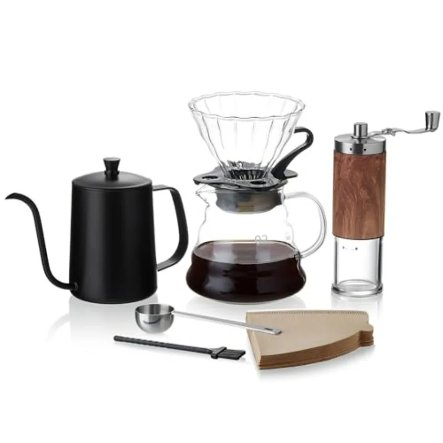 Pour Over Coffee Maker Set 6-Piece Set with Stainless Steel Coffee Grinder Ceramic Drip Kettle V60 Filters 40 Sheets Measuring
Pour Over Coffee Maker Set 6-Piece Set with Stainless Steel Coffee Grinder Ceramic Drip Kettle V60 Filters 40 Sheets Measuring