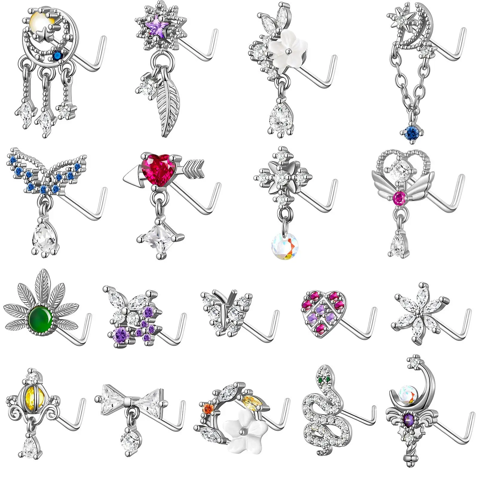 18Pcs 18G Nose Rings L Shape Nose Ring Stud for Women-Butterfly - Heart- Gold Nose Studs for Women
18Pcs 18G Nose Rings L Shape Nose Ring Stud for Women-Butterfly - Heart- Gold Nose Studs for Women