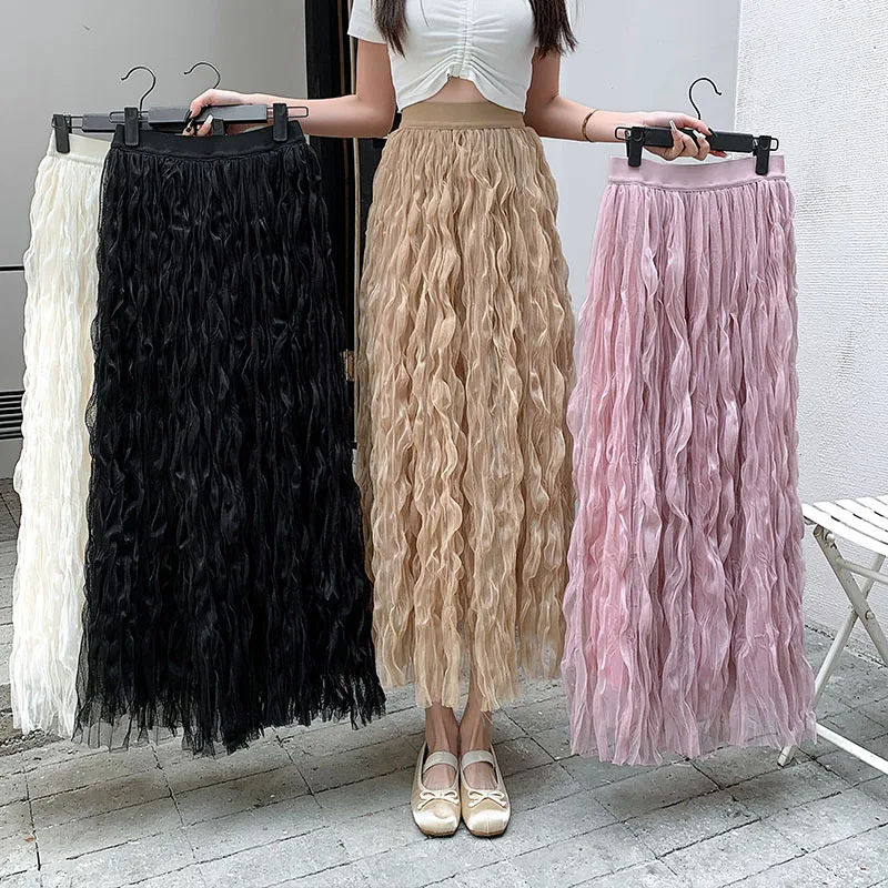 Spring Summer Skirts Women High Waist Soft Wrinkled Mesh Skirt Lady Jupe Solid Elegant Sweet Skirt With Linning
Spring Summer Skirts Women High Waist Soft Wrinkled Mesh Skirt Lady Jupe Solid Elegant Sweet Skirt With Linning