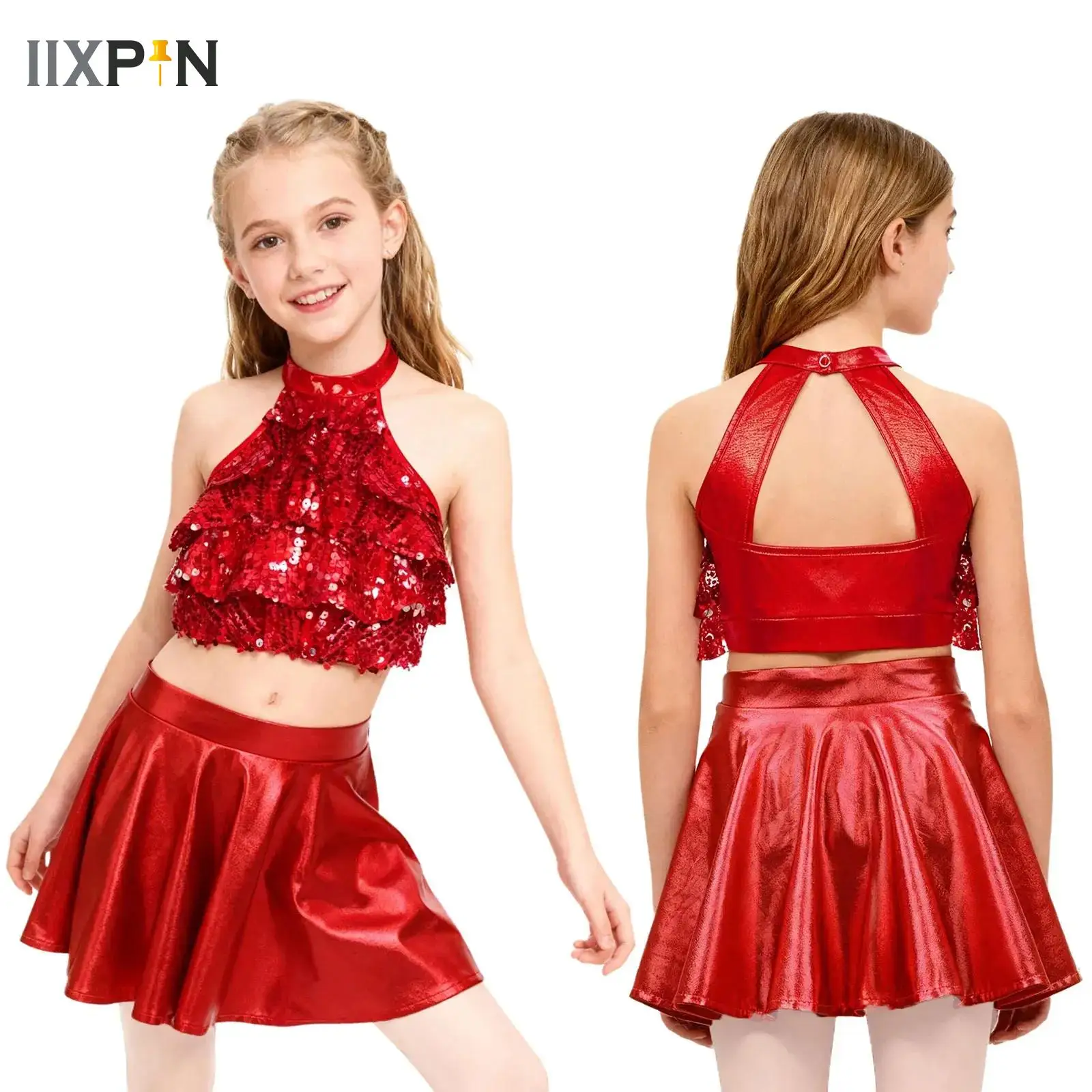 Girls Sequin Jazz Street Dance Performance Outfit Costume Shiny Crop Top with Ruffled Skirt Hip Hop Ballroom Ballet Clothes Set
Girls Sequin Jazz Street Dance Performance Outfit Costume Shiny Crop Top with Ruffled Skirt Hip Hop Ballroom Ballet Clothes Set