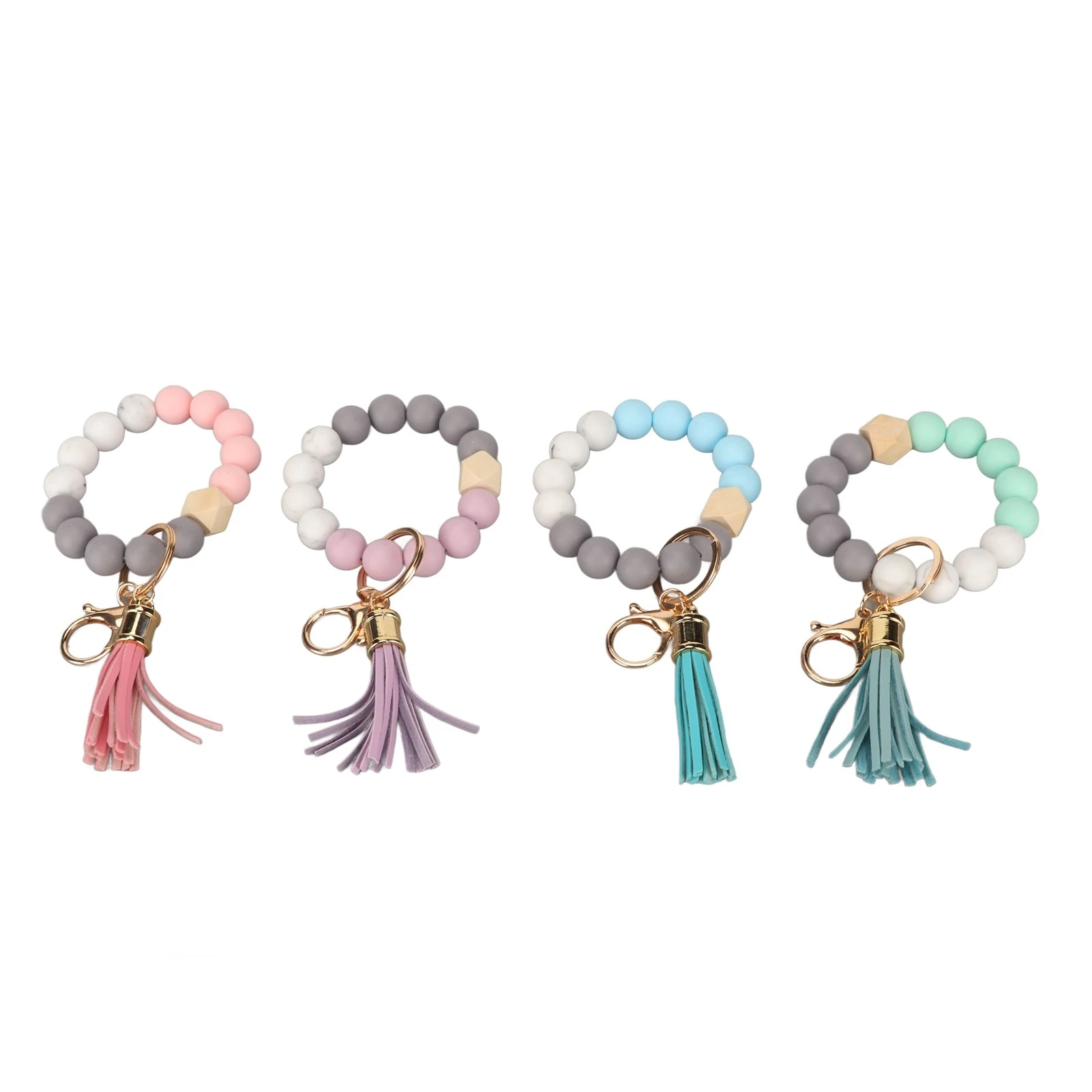 4Pcs Keychain Bracelet Tassels Style Silicone Beads Metal Lobster Clasp Beaded Wristlet for Handbag Home Outing
4Pcs Keychain Bracelet Tassels Style Silicone Beads Metal Lobster Clasp Beaded Wristlet for Handbag Home Outing