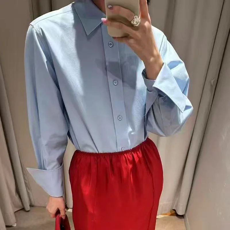 Women's Notched-Collar Single-Breasted Blouse, High-Quality Cotton Relaxed-Fit Work Shirt, 2026, New Arrival, Y2K, Outerwear
Women's Notched-Collar Single-Breasted Blouse, High-Quality Cotton Relaxed-Fit Work Shirt, 2026, New Arrival, Y2K, Outerwear
