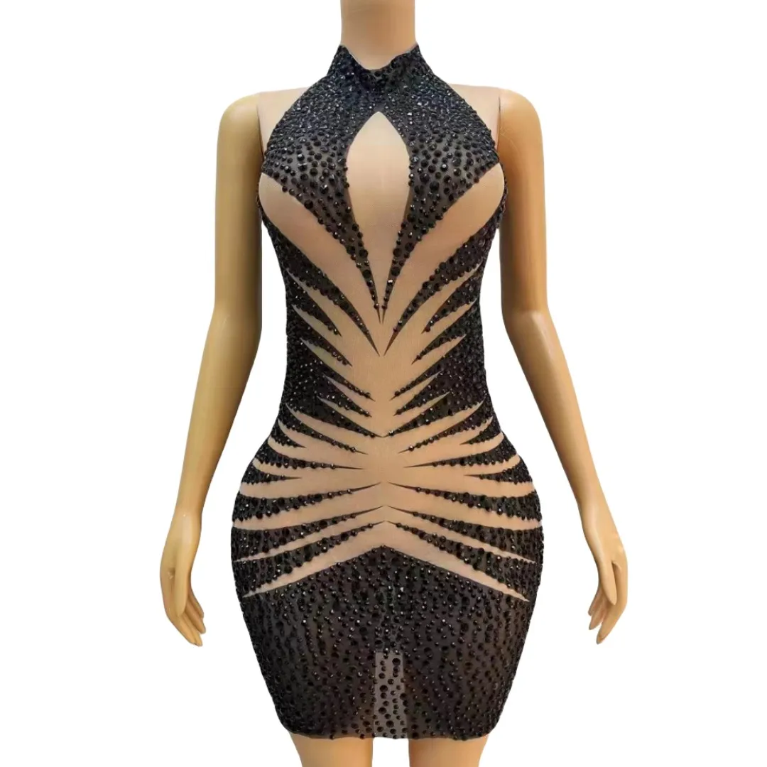 Sexy Stage Black Silver Rhinestones Nightclub Bar Transparent Short Dress Mesh Stretch Halter Birthday Party Skinny Mini Dress
Sexy Stage Black Silver Rhinestones Nightclub Bar Transparent Short Dress Mesh Stretch Halter Birthday Party Skinny Mini Dress