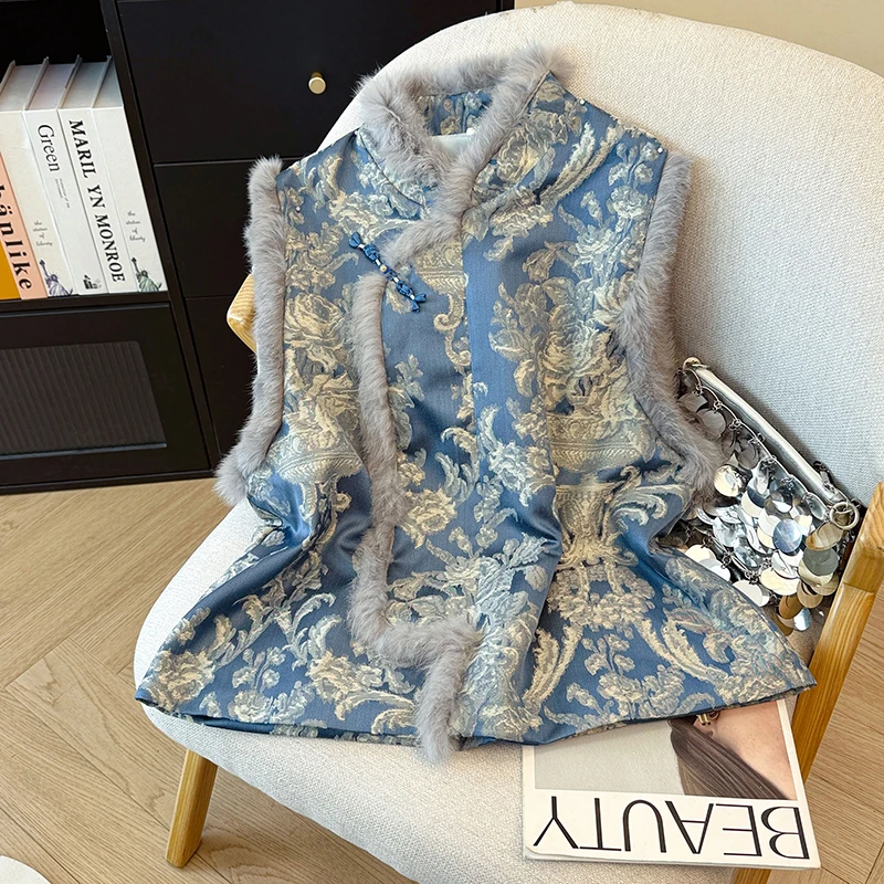 Thiened синий жилет из кроличьего меха, традиционный китайский джемпер с скользящим клапаном для женщин, зимняя верхняя одежда
Thiened синий жилет из кроличьего меха, традиционный китайский джемпер с скользящим клапаном для женщин, зимняя верхняя одежда