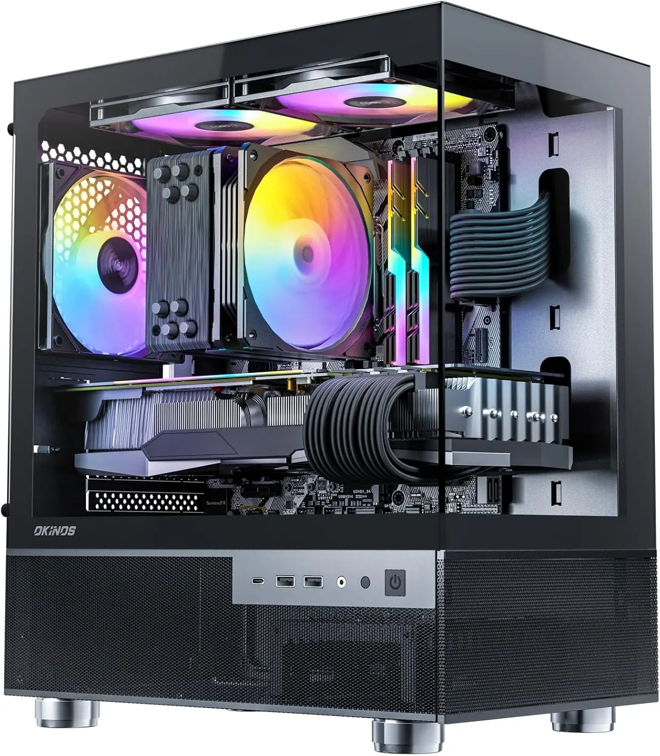 Micro ATX PC Case with 3 ARGB Fans, Tempered Glass Panels, Type-C Port in Black
Micro ATX PC Case with 3 ARGB Fans, Tempered Glass Panels, Type-C Port in Black