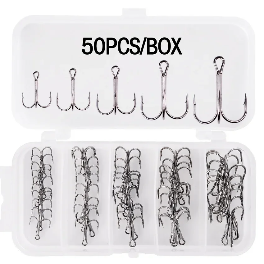 50pcs/box Treble Fishing Hooks Set High Carbon Steel Strong Sharp Barbed Hooks Set for Freshwater Saltwater Fishing Accessories
50pcs/box Treble Fishing Hooks Set High Carbon Steel Strong Sharp Barbed Hooks Set for Freshwater Saltwater Fishing Accessories