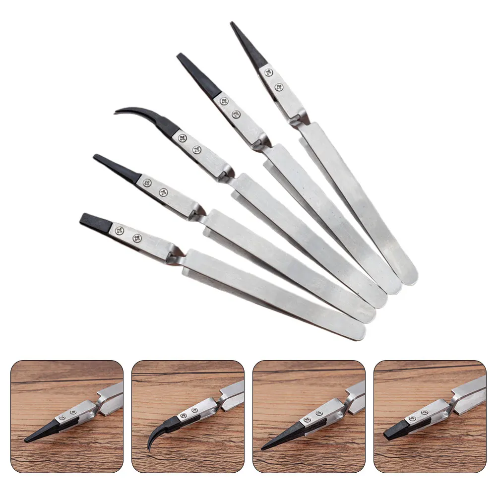 5pcs Electronic Tweezers Precision Plastic Heat Resistant Non-Conductive Insulation Anti-Static Curved Straight For Pinching
5pcs Electronic Tweezers Precision Plastic Heat Resistant Non-Conductive Insulation Anti-Static Curved Straight For Pinching