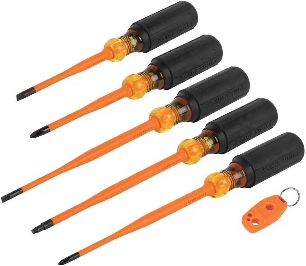 6-Piece Insulated Screwdriver Set, 1000V Slim-Tip with Phillips, Cabinet, Square Bits & Magnetizer
6-Piece Insulated Screwdriver Set, 1000V Slim-Tip with Phillips, Cabinet, Square Bits & Magnetizer