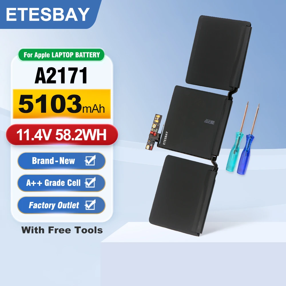 ETESBAY A2171 11.4V 58.2Wh Laptop Battery Replacement for MacBook Touch Pro 13" A1708(2016,2017) A2159(2019) A2289(2020)
ETESBAY A2171 11.4V 58.2Wh Laptop Battery Replacement for MacBook Touch Pro 13" A1708(2016,2017) A2159(2019) A2289(2020)