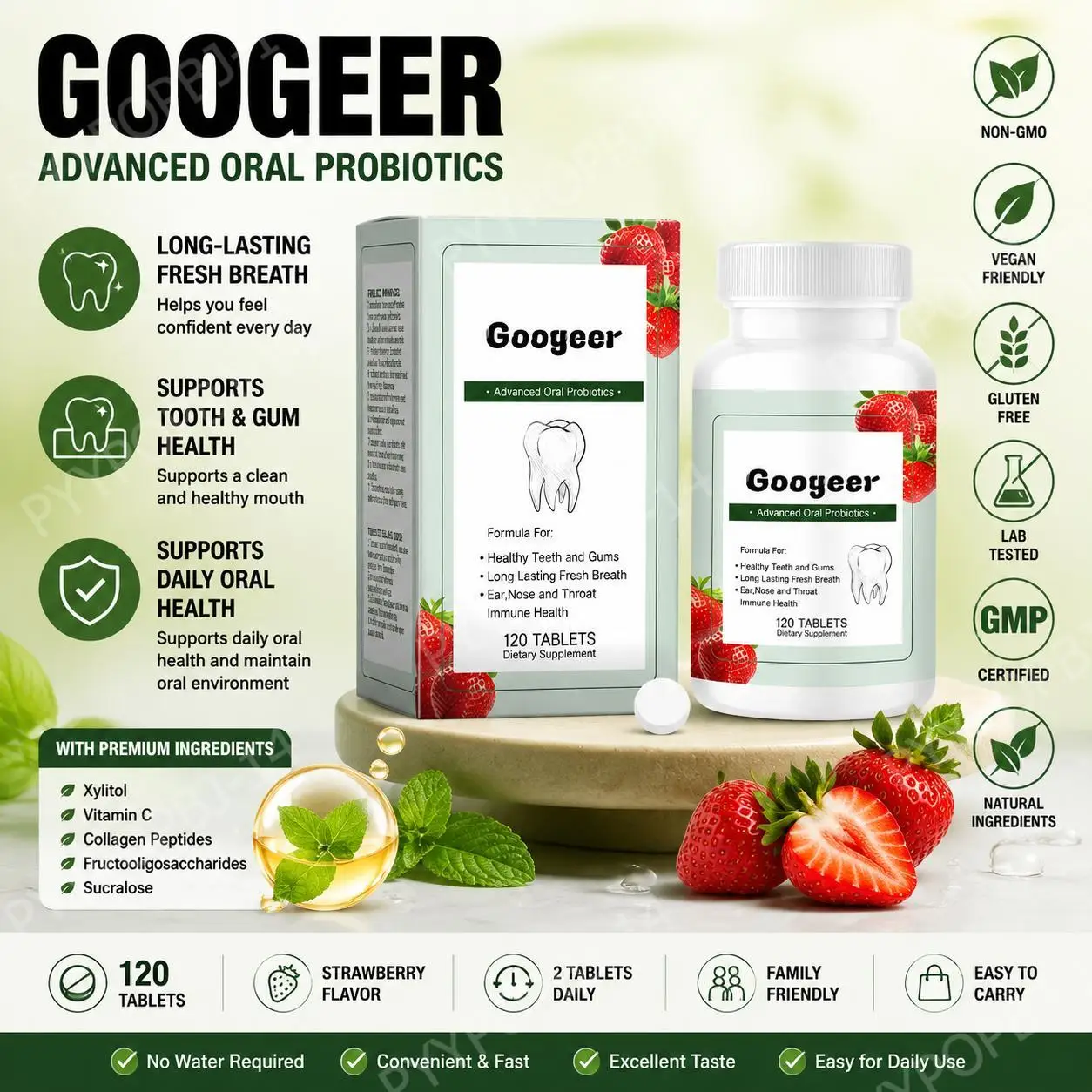 Googeer Collagen Peptides Chewable Tablets with Vitamin C and Xylitol for Long-Lasting Fresh Breath and Oral Health, 120 Tablets
Googeer Collagen Peptides Chewable Tablets with Vitamin C and Xylitol for Long-Lasting Fresh Breath and Oral Health, 120 Tablets