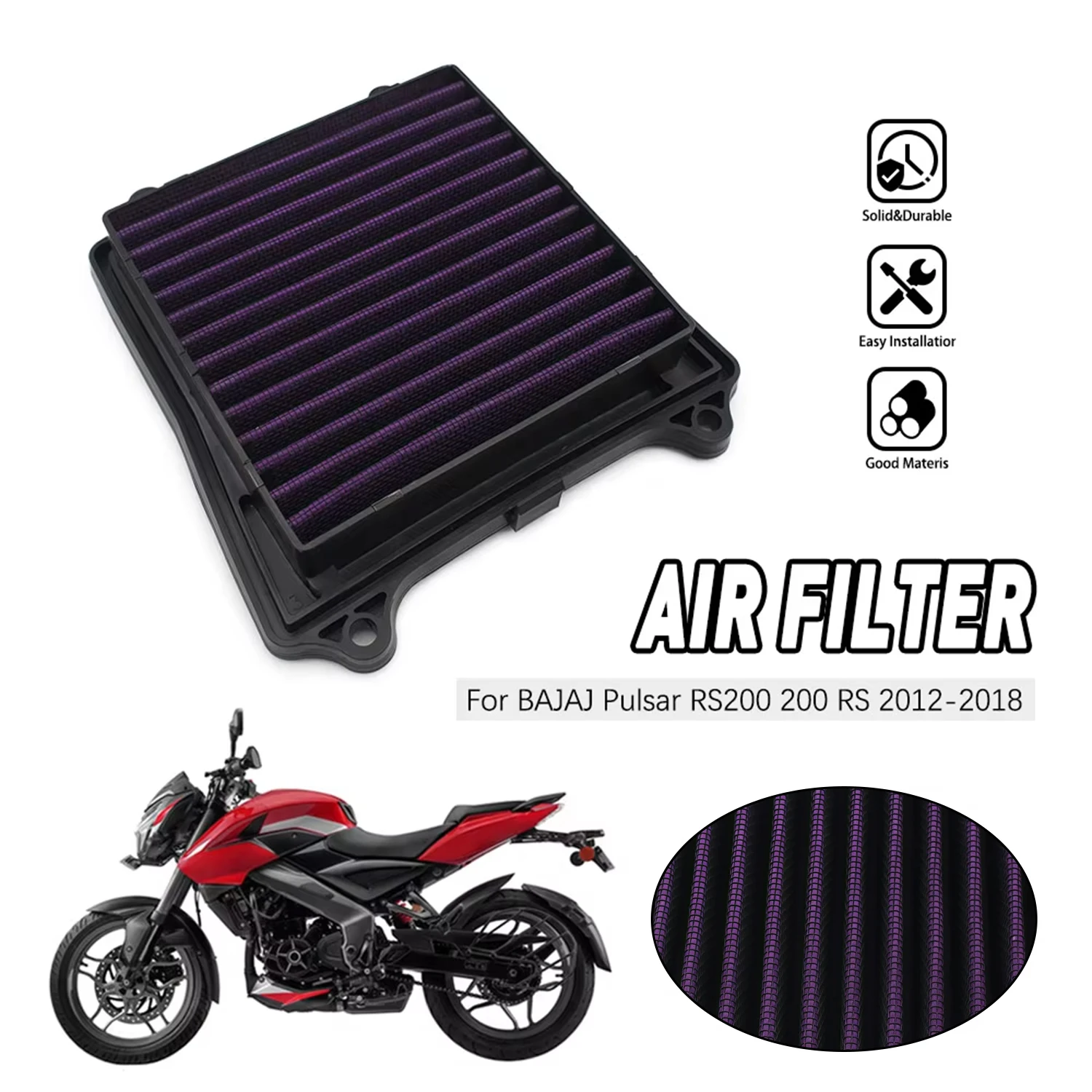 Motorcycle Air Filter For Bajaj Pulsar RS 200 2012 2013 2014 2015 2016 2017 2018 Intake Cleaner
Motorcycle Air Filter For Bajaj Pulsar RS 200 2012 2013 2014 2015 2016 2017 2018 Intake Cleaner