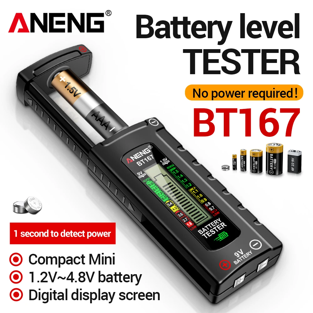 ANENG BT167 Battery Tester Portable Multifunctional Quickly Measure Battery Level ABS Plastic Precise Measurements Detector Tool
ANENG BT167 Battery Tester Portable Multifunctional Quickly Measure Battery Level ABS Plastic Precise Measurements Detector Tool