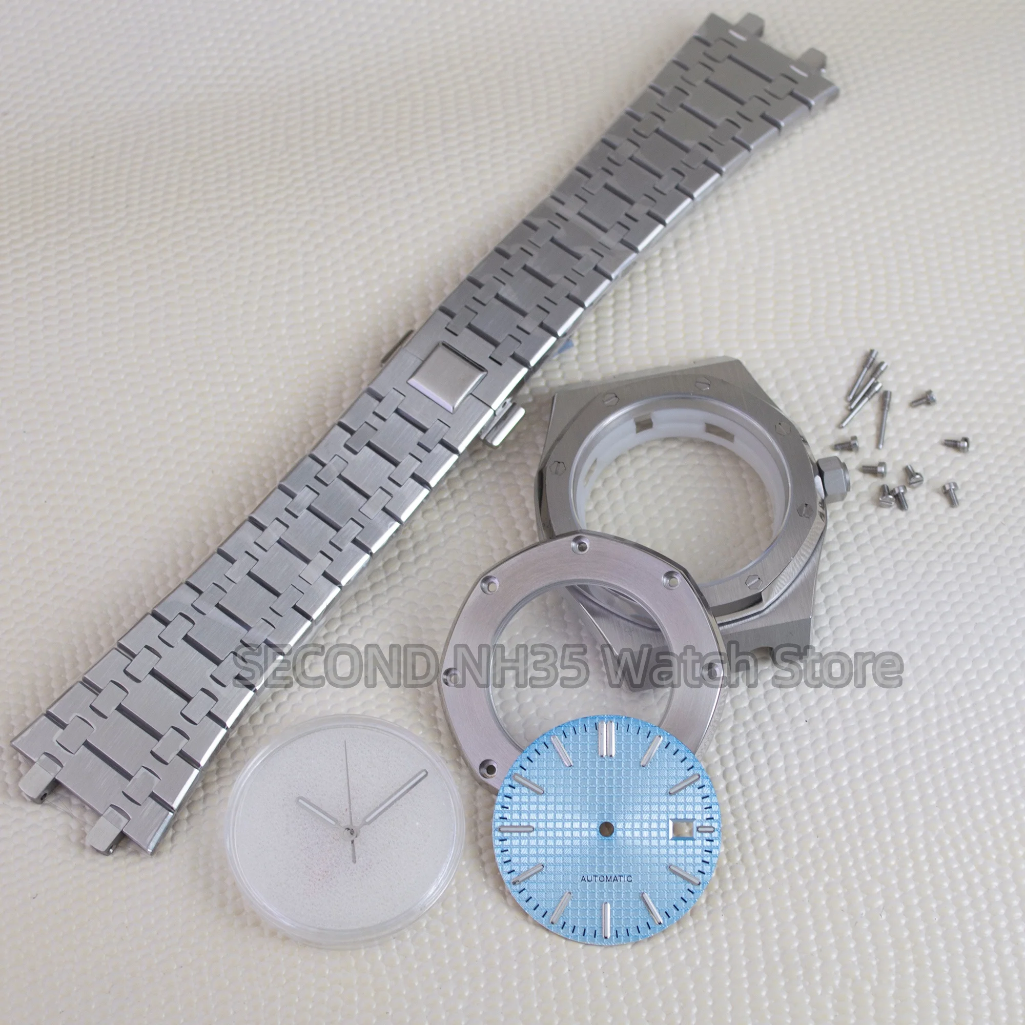 41mm nh35 watch case sapphire glass 100m waterproof for NH36 movement 31.8mm dial MOD royal oak watch case stainless steel strap
41mm nh35 watch case sapphire glass 100m waterproof for NH36 movement 31.8mm dial MOD royal oak watch case stainless steel strap