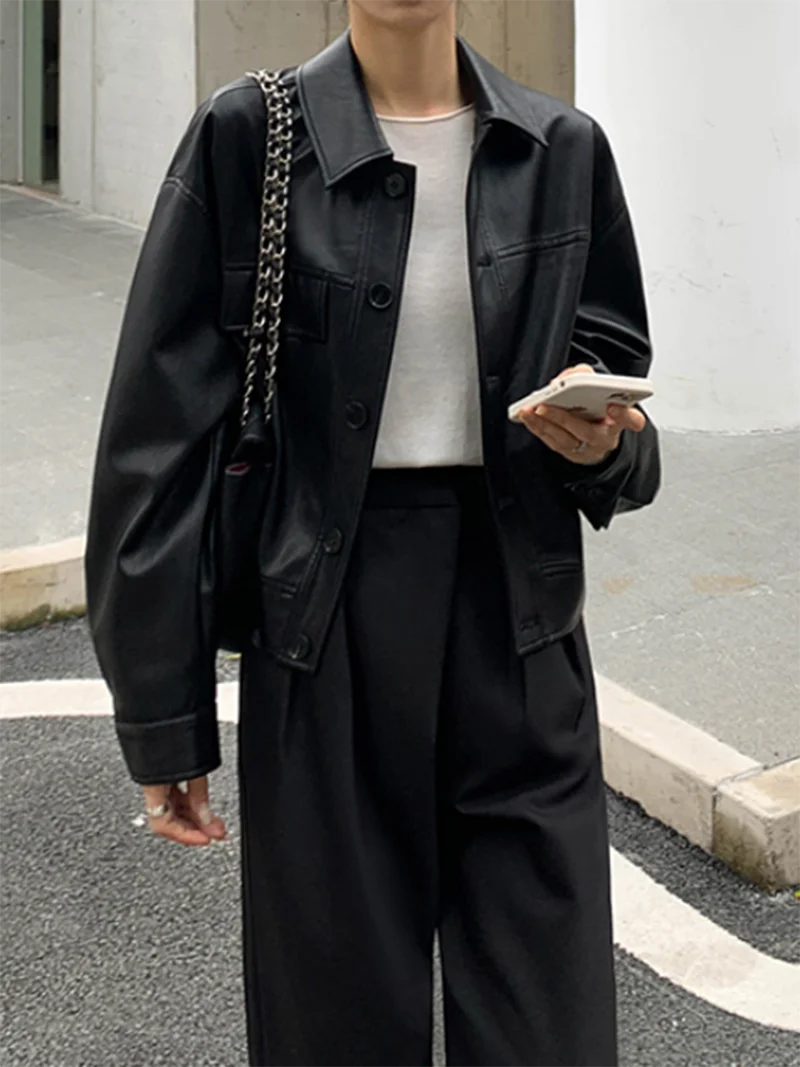 Streetwear All-match Women's Jacket Spring Autumn Fashion Temperament Turn-down Collar Single Breasted Faux Leather Coat Female
Streetwear All-match Women's Jacket Spring Autumn Fashion Temperament Turn-down Collar Single Breasted Faux Leather Coat Female