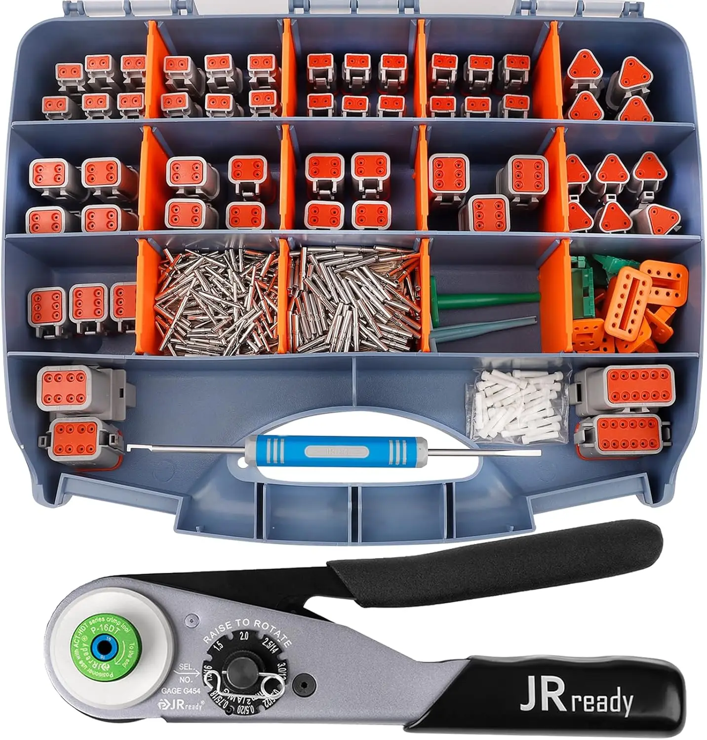Deutsch Connector Kit 355PCS, 2 3 4 6 8 12 Pin DT Connectors, Size 16 Solid Contacts 16-20AWG, Crimp Tool & Pin Removal Tool
Deutsch Connector Kit 355PCS, 2 3 4 6 8 12 Pin DT Connectors, Size 16 Solid Contacts 16-20AWG, Crimp Tool & Pin Removal Tool