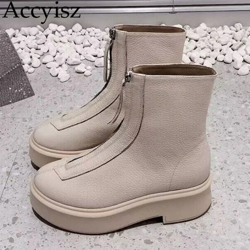 Flat Thick Sole Genuine Leather Riding Boots Women Round Toe Front Zipper Design Ankle Botas Ladiies Autumn Winter Short Boots
Flat Thick Sole Genuine Leather Riding Boots Women Round Toe Front Zipper Design Ankle Botas Ladiies Autumn Winter Short Boots