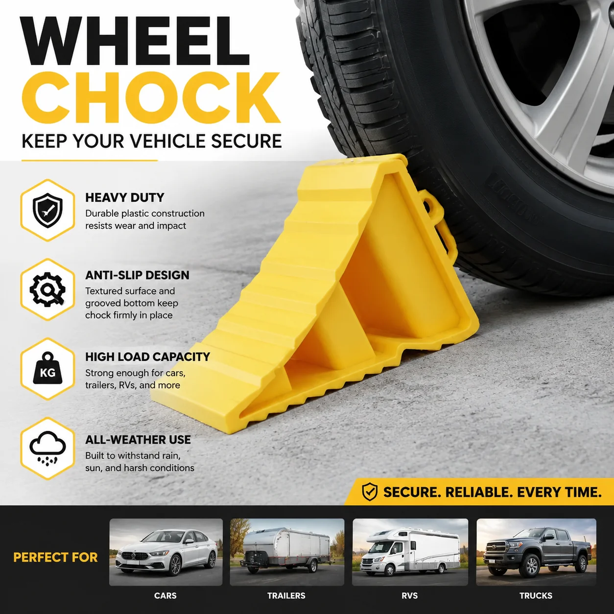 Yellow Car Wheel Chock Anti Slip Tire Stop Block Heavy Duty Parking Wedge Truck Trailer RV Safety Portable Vehicle Access
Yellow Car Wheel Chock Anti Slip Tire Stop Block Heavy Duty Parking Wedge Truck Trailer RV Safety Portable Vehicle Access