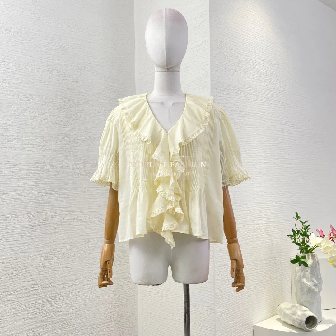 Beige Short Sleeve Ruffles Frilled Lantern Sleeve Blouse Tops 2025
Beige Short Sleeve Ruffles Frilled Lantern Sleeve Blouse Tops 2025