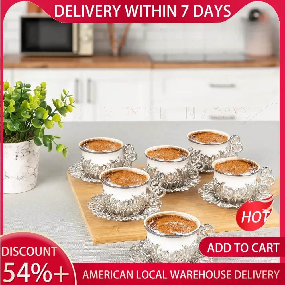 White Porcelain and Zinc Metal With Turkish Motifs Coffeeware Teaware Turkish Coffee Cup Set 6 Cups and Saucers (Silver) Tea Bar
White Porcelain and Zinc Metal With Turkish Motifs Coffeeware Teaware Turkish Coffee Cup Set 6 Cups and Saucers (Silver) Tea Bar