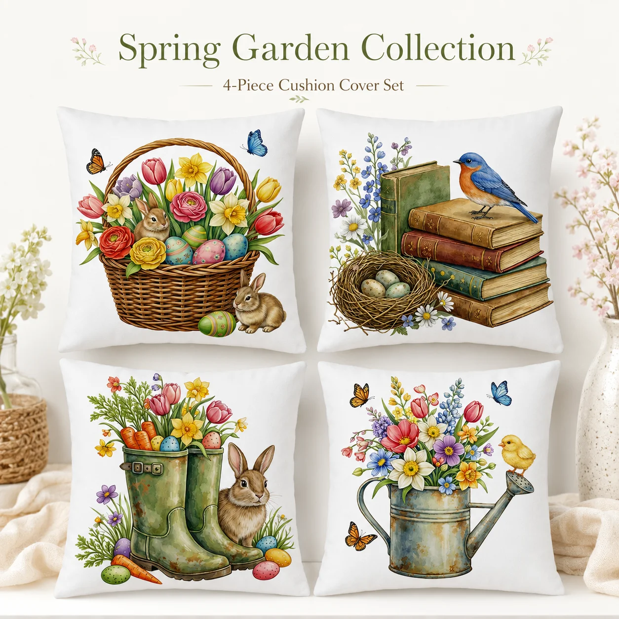 Spring Garden Pillow Covers 4PCS Set 2D Flat Printed Peach Skin Easter Bunny Cushion Covers Coussin Room Decor For Sofa
Spring Garden Pillow Covers 4PCS Set 2D Flat Printed Peach Skin Easter Bunny Cushion Covers Coussin Room Decor For Sofa