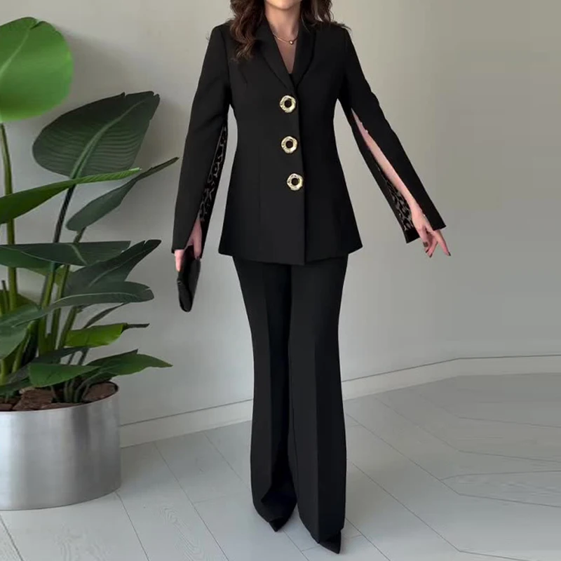 Solid Color Temperament Slim Fit Women 2 Piece Set Elegant High Waisted Pants Suit New Spring Lapel Button Blazer Outfit
Solid Color Temperament Slim Fit Women 2 Piece Set Elegant High Waisted Pants Suit New Spring Lapel Button Blazer Outfit