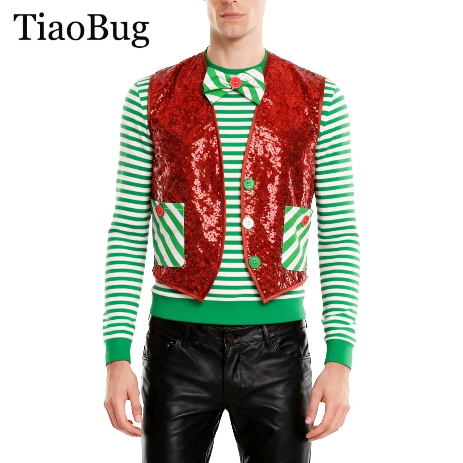 Men Christmas Candy Cane Striped Vest Sleeveless Open Front Sequin Santa Claus Waistcoat Holiday Cosplay Xmas Elf Bowtie Jacket
Men Christmas Candy Cane Striped Vest Sleeveless Open Front Sequin Santa Claus Waistcoat Holiday Cosplay Xmas Elf Bowtie Jacket