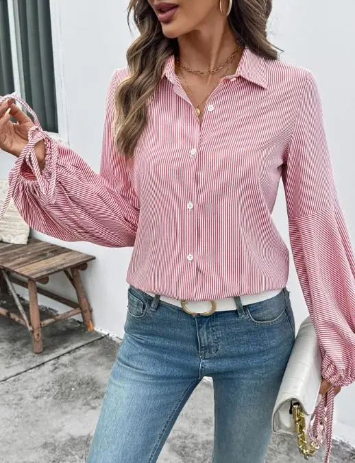 Women's Shirt Spring Summer New Elegant Sweet Fashionable Style Striped Print Lapel Button Front Lantern Sleeve Design Shirt
Women's Shirt Spring Summer New Elegant Sweet Fashionable Style Striped Print Lapel Button Front Lantern Sleeve Design Shirt