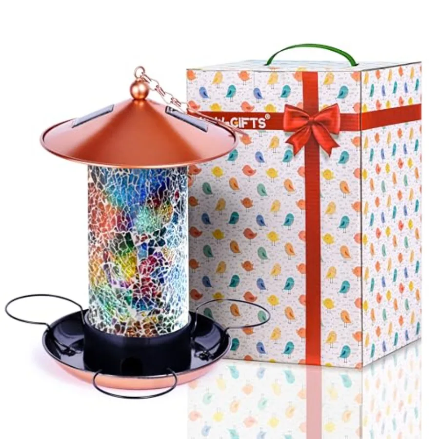 Mosaic Solar Wild Bird Feeder Waterproof Lantern Shape with S-Hook and 4 LED Lights Garden Decor for Lawn Patio Balcony Yard Or
Mosaic Solar Wild Bird Feeder Waterproof Lantern Shape with S-Hook and 4 LED Lights Garden Decor for Lawn Patio Balcony Yard Or