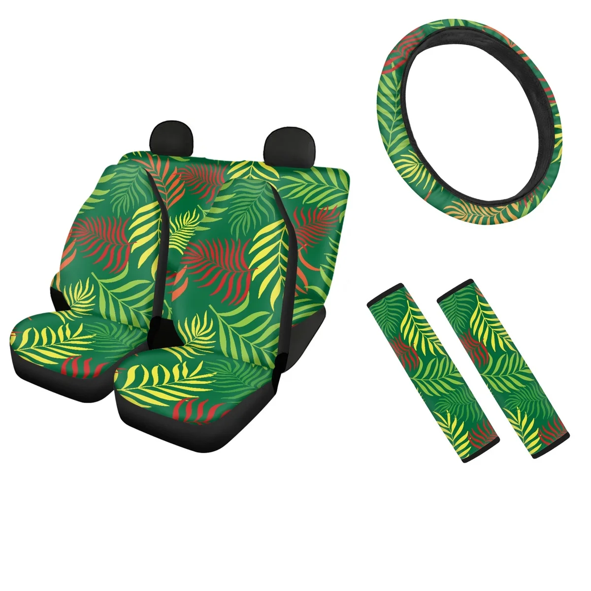 Set of 4 Car Seat Cover Tropical Vegetation Fern Leaves Vehicle Steering Wheel Covers and Sweat Absorption Shoulder Strap Pads
Set of 4 Car Seat Cover Tropical Vegetation Fern Leaves Vehicle Steering Wheel Covers and Sweat Absorption Shoulder Strap Pads