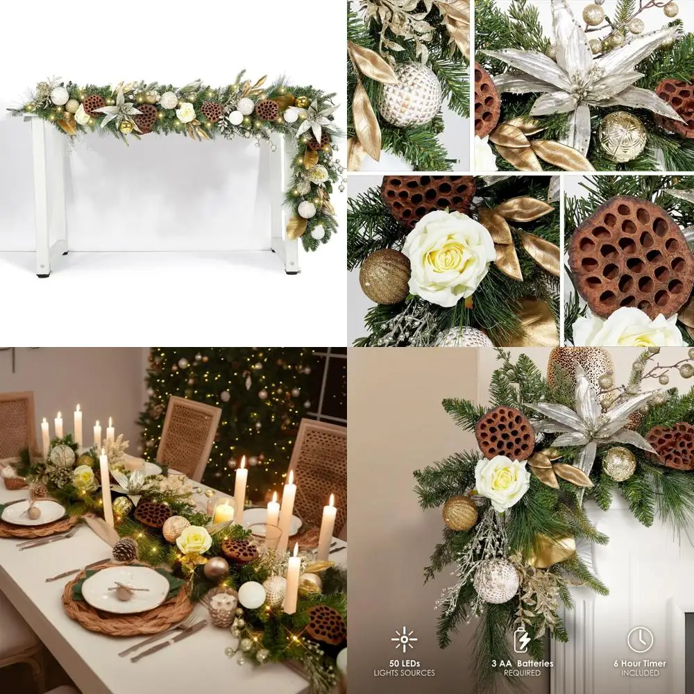 LED Lighted Christmas Garland 6 Feet, 50 Lights Gold & White, Indoor Outdoor Holiday Decorative Xmas Garland
LED Lighted Christmas Garland 6 Feet, 50 Lights Gold & White, Indoor Outdoor Holiday Decorative Xmas Garland