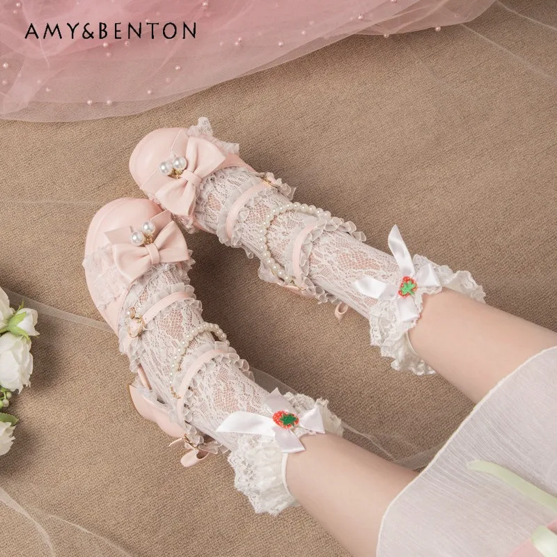 Japanese JK Kids Lolita Block Heel Shoes Multi Straps Pearl Chain Bow Sweet Princess Mary Jane High Heel Leather Shoes for Girls
Japanese JK Kids Lolita Block Heel Shoes Multi Straps Pearl Chain Bow Sweet Princess Mary Jane High Heel Leather Shoes for Girls