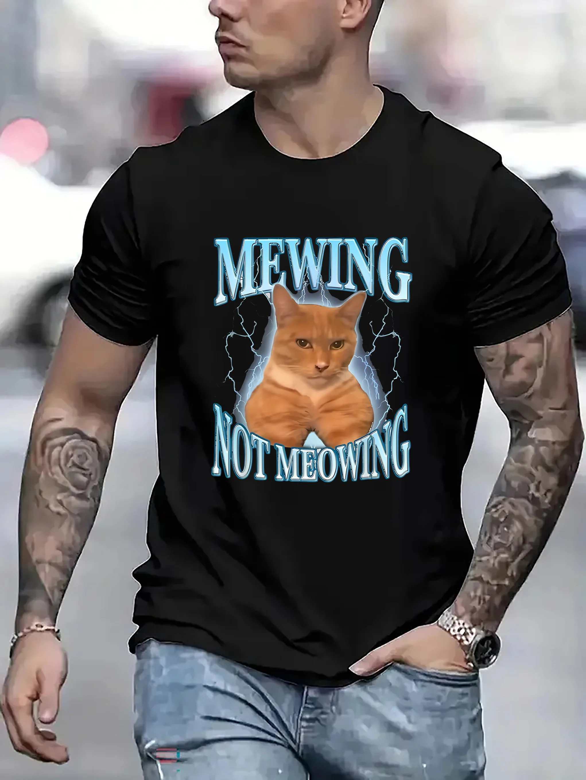 Мужская повседневная футболка с круглым вырезом и кошачьим принтом «Meowing Not Meow», трикотажная ткань из 100% полиэстера, легкая стрейч
Мужская повседневная футболка с круглым вырезом и кошачьим принтом «Meowing Not Meow», трикотажная ткань из 100% полиэстера, легкая стрейч